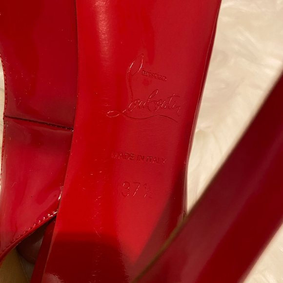 Christian Louboutin Red Patent Leather No Prive Sling Peep 120mm Pumps SZ 37.5 - Picture 10 of 10